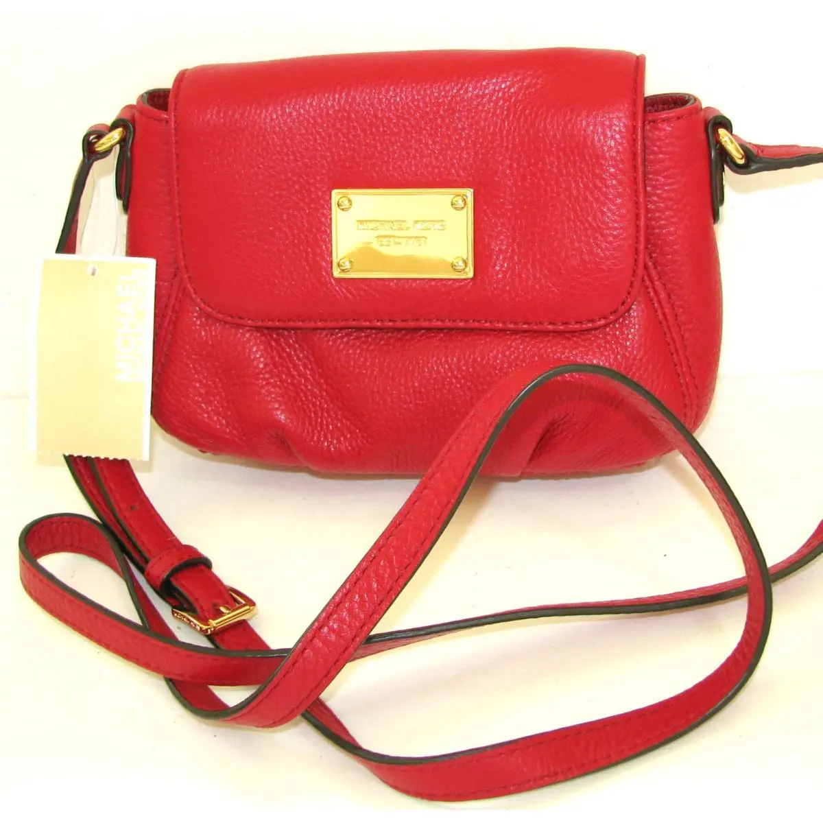 Michael Kors Item Red Leather+gold Tone Hardware Crossbody Shoulder Bag