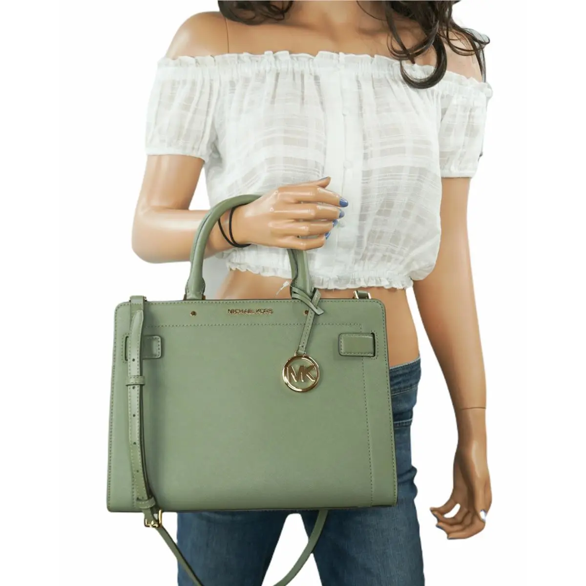 Michael Kors Rayne Medium East West Satchel Shoulder Leather Bag