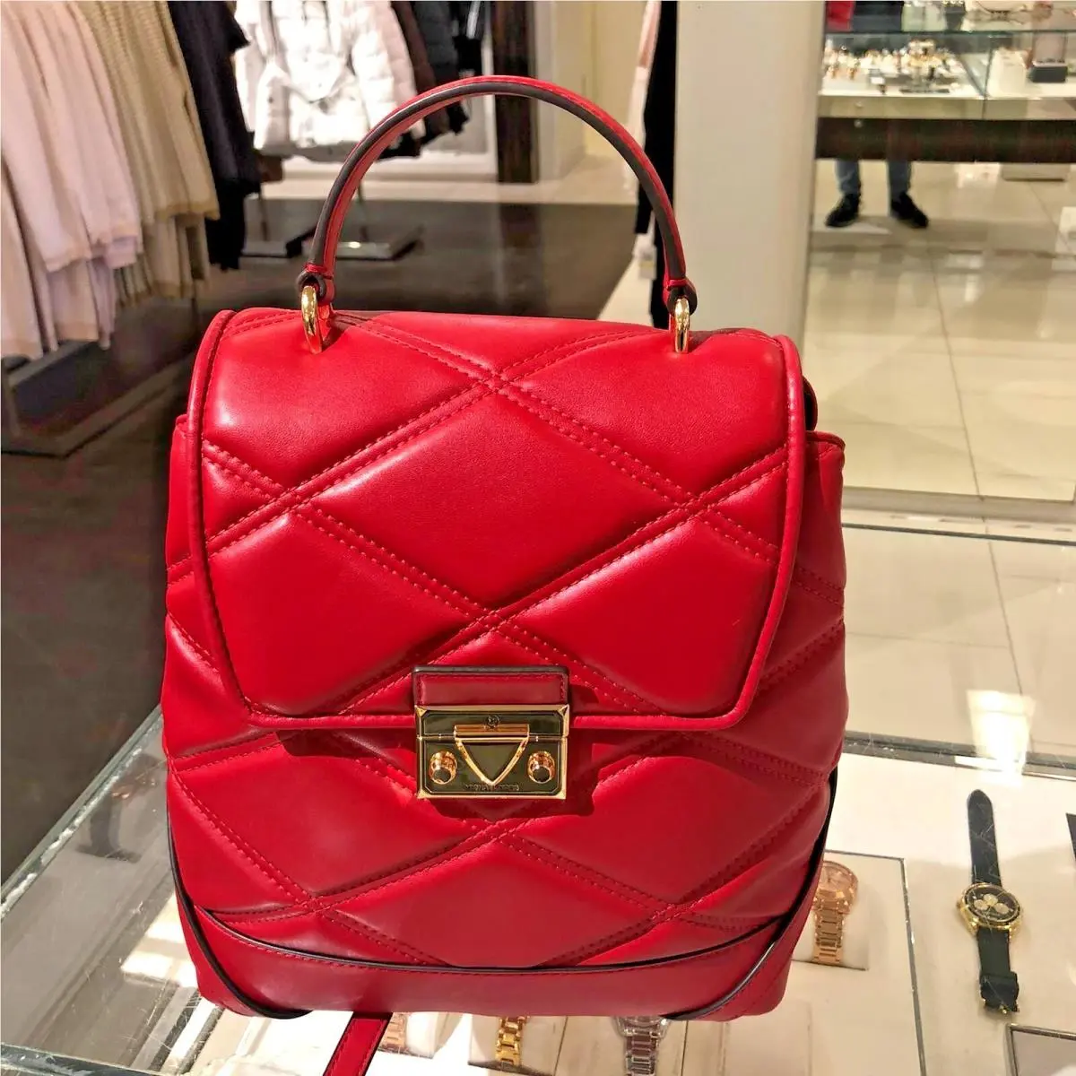 Ladies Medium Travel Backpack Handbag Purse Shoulder Bag Satchel MK CHILI RED by Michael Kors