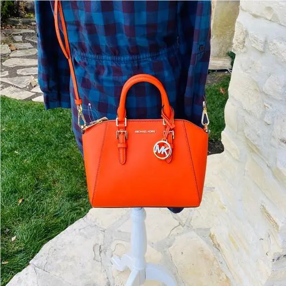 Michael Kors Ciara Medium Messenger Satchel Handbag Clementine