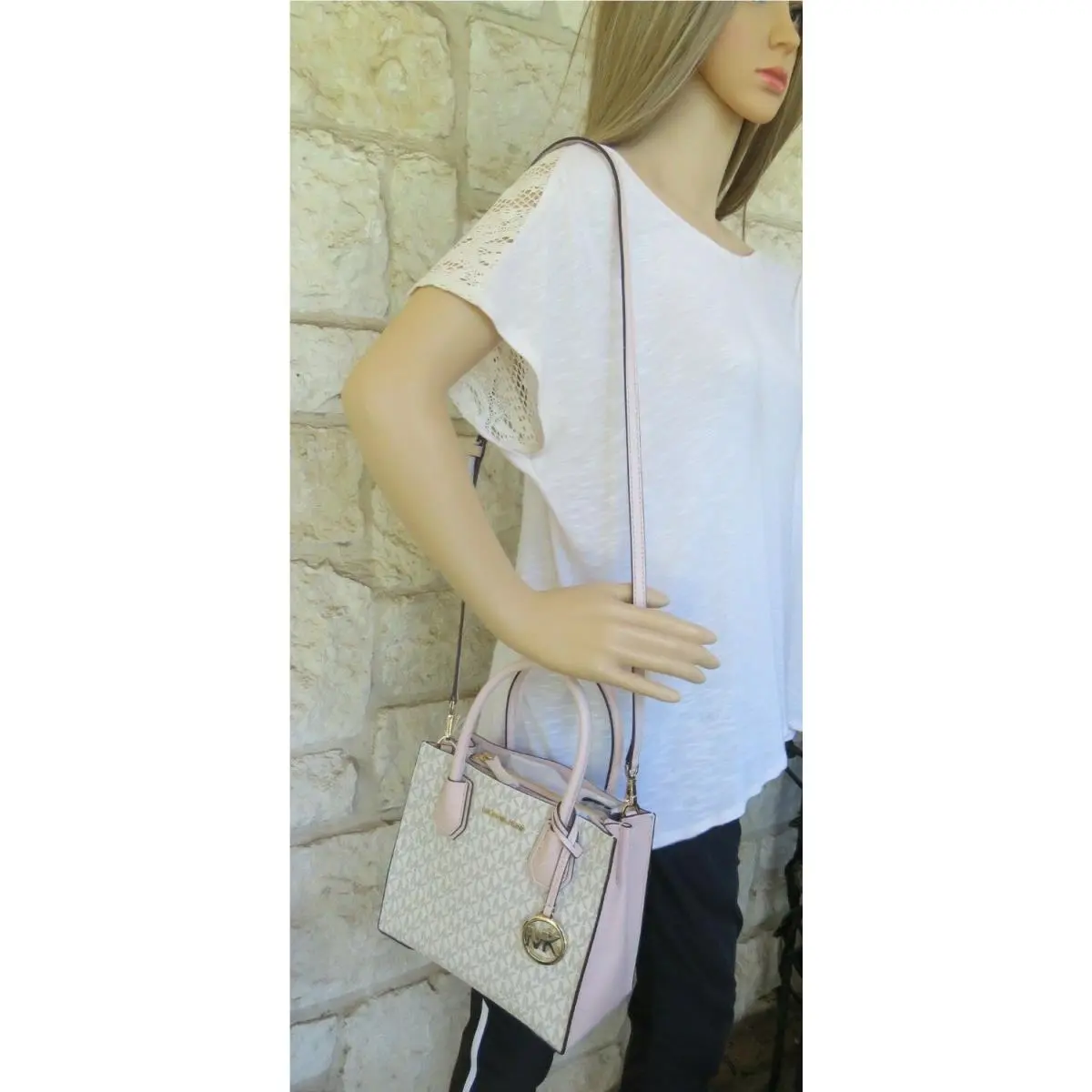 Michael Kors MD Satchel Messenger Bag MK Black Vanilla Powder Blush See Options