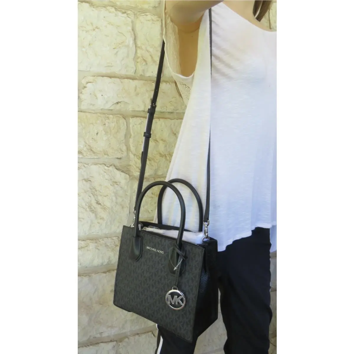 MD Satchel Messenger Bag MK Black Vanilla Powder Blush See Options Bag Black Logo Silver satchel messenger x-body by Michael Kors