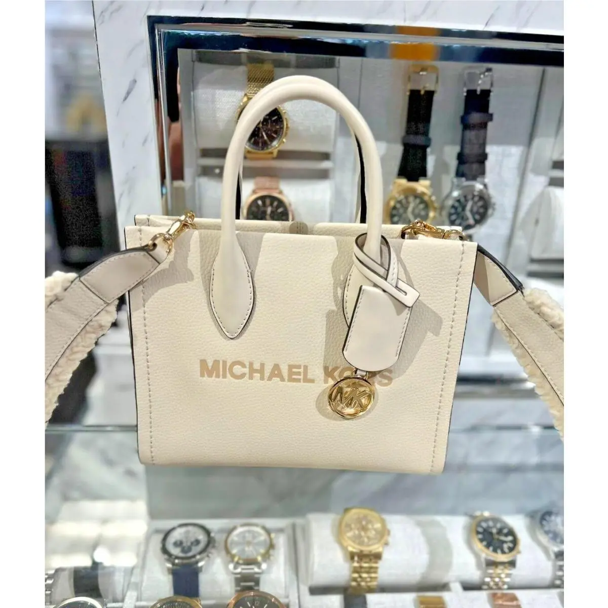 Mirella Small Leather Purse Handbag Shopper Crossbody Messenger Bag LIGHT CREAM by Michael Kors