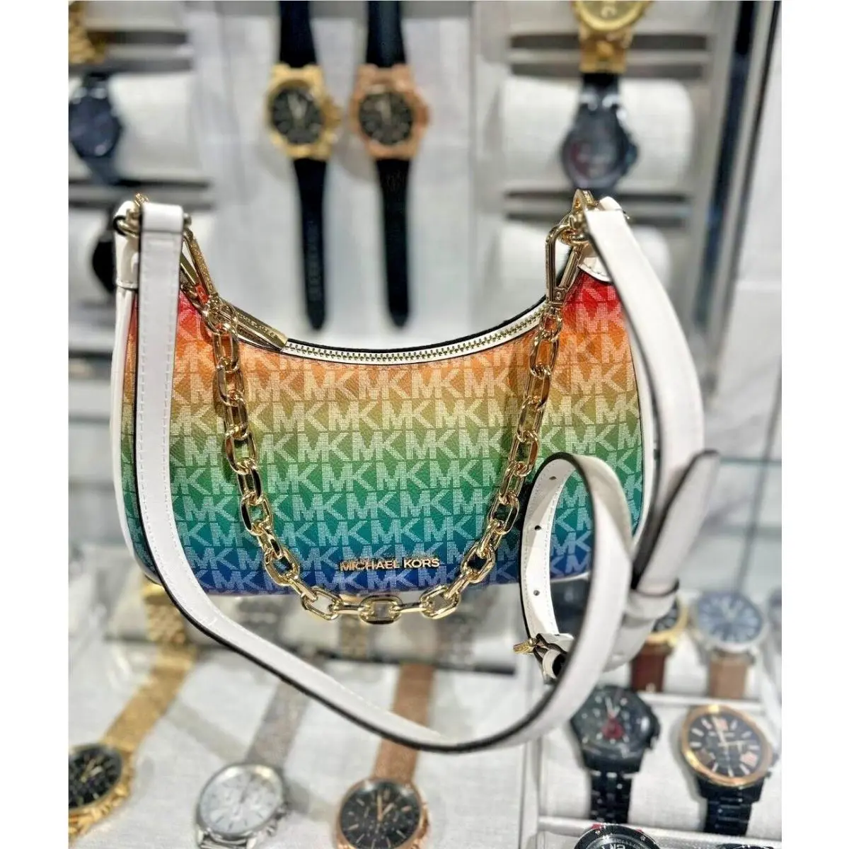 Cora Medium Pouchette Chain Crossbody Shoulder Bag Handbag Purse MK RAINBOW by Michael Kors