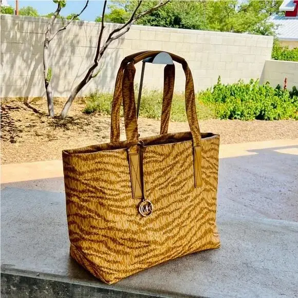 The Michael Bag Large Animal Print Logo Tote Colors Option Marigold Yellow by Michael Kors