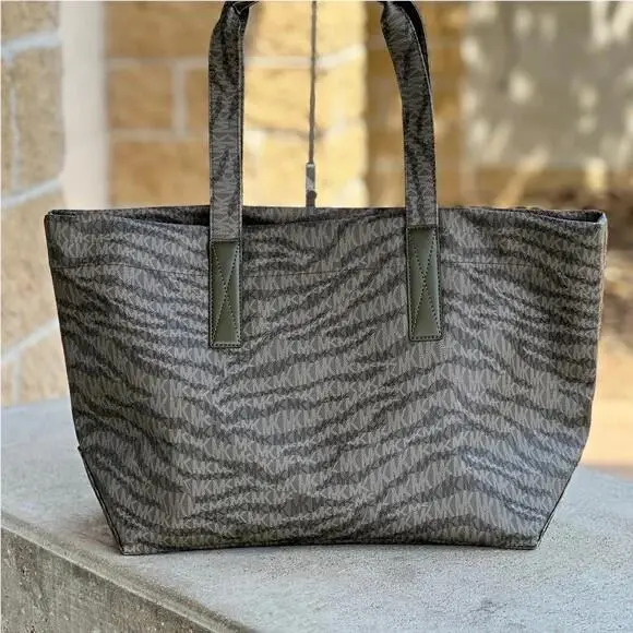 The Michael Bag Large Animal Print Logo Tote Colors Option Olive Green by Michael Kors
