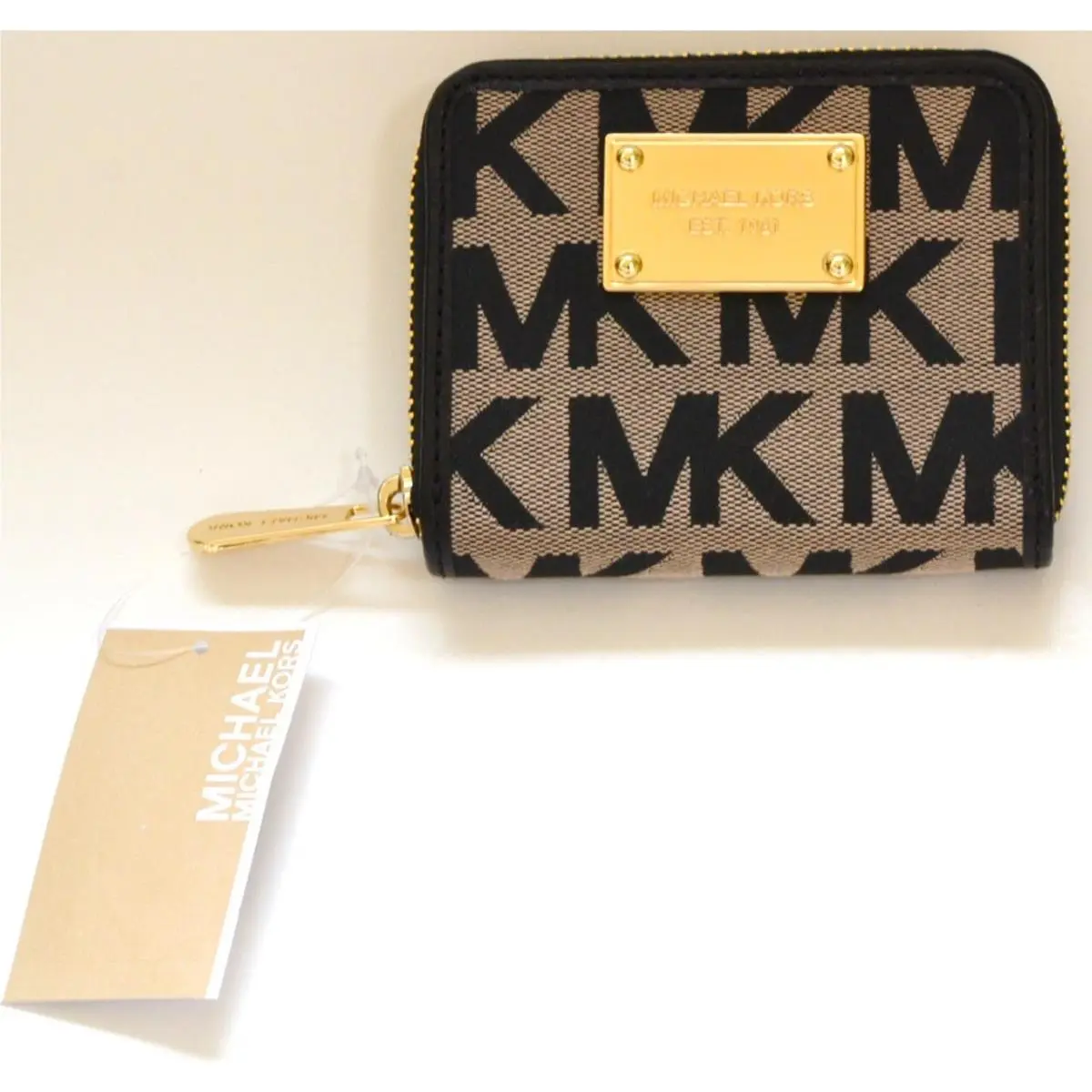 Black+vanilla White Item MK Signature Jacquard Bifold Wallet BEIGE BLACK by Michael Kors