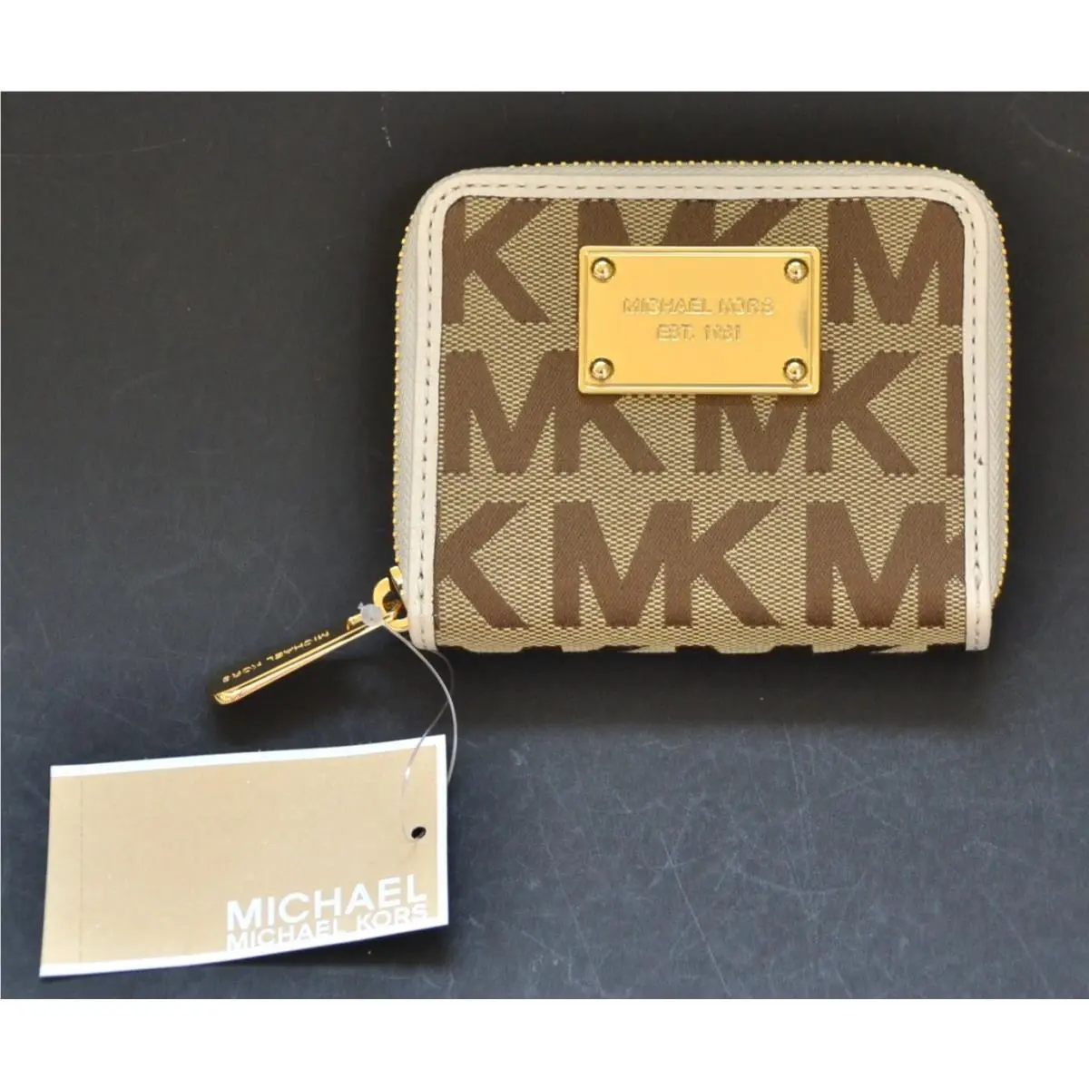 Black+vanilla White Item MK Signature Jacquard Bifold Wallet BEIGE VANILLA WHITE by Michael Kors
