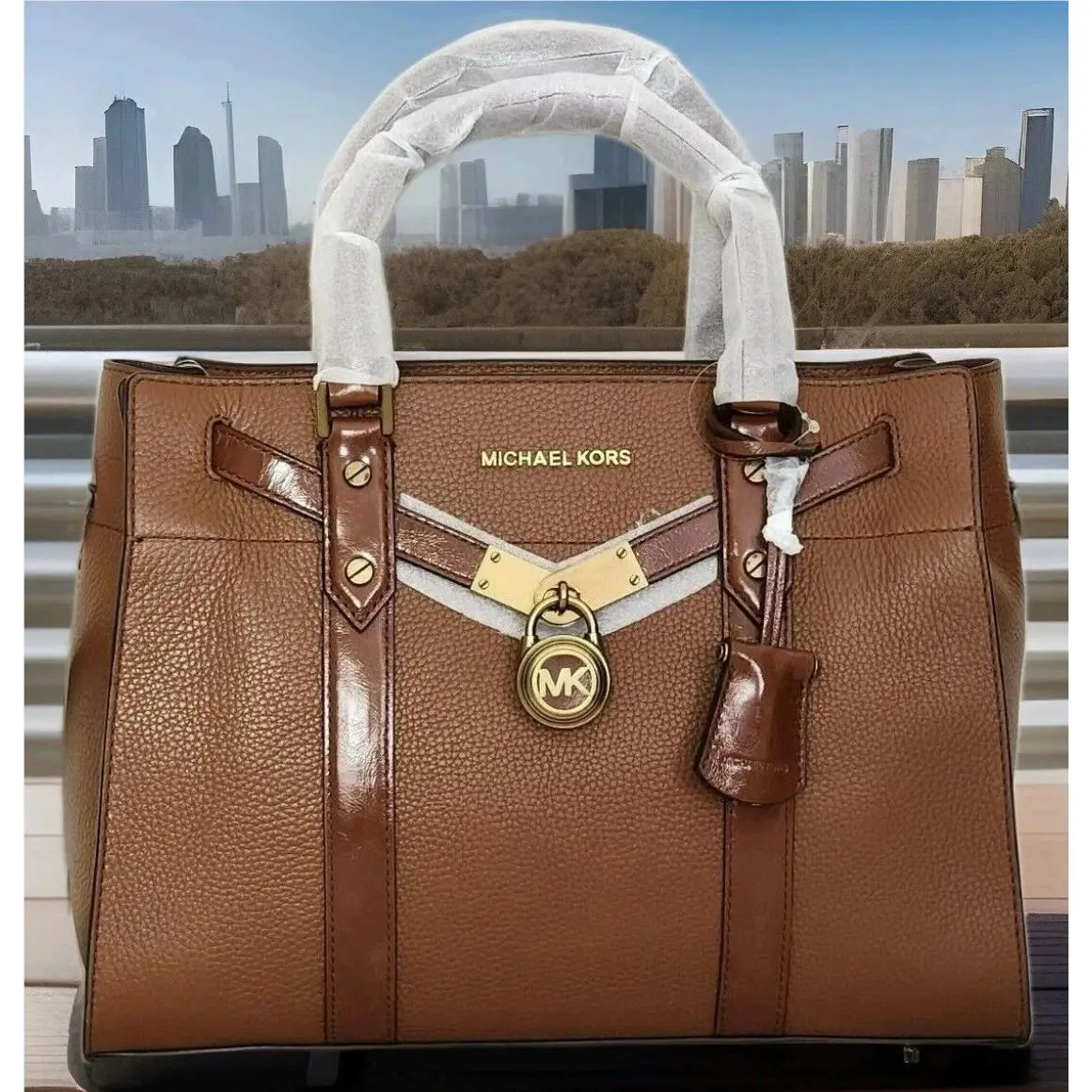 Michael Kors Hamilton Nouveau Luggage Brown Lock Key Large Satchel Bag