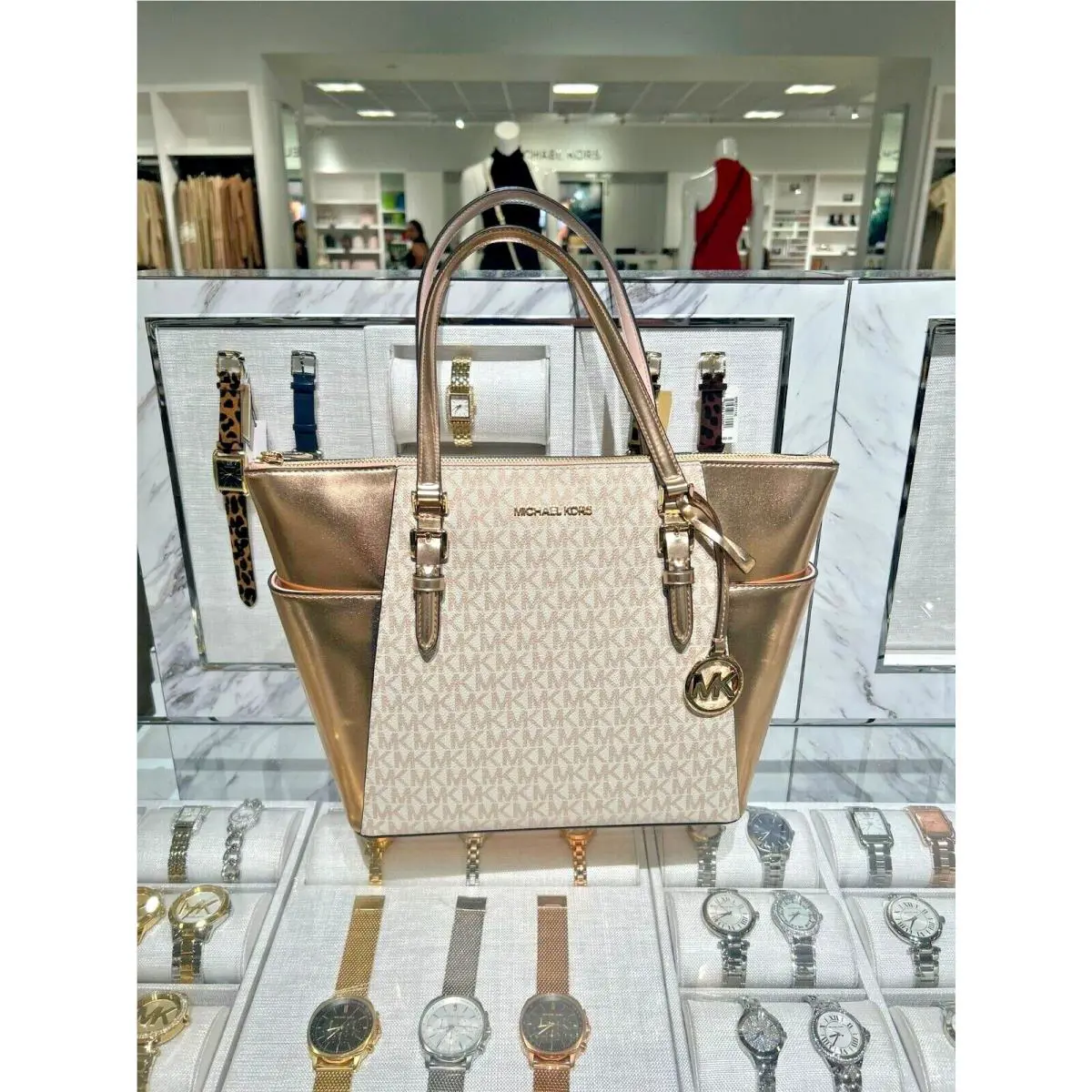 Michael Kors Lady Charlotte Large Chain Tote Shoulder Purse Bag Handbag Satchel