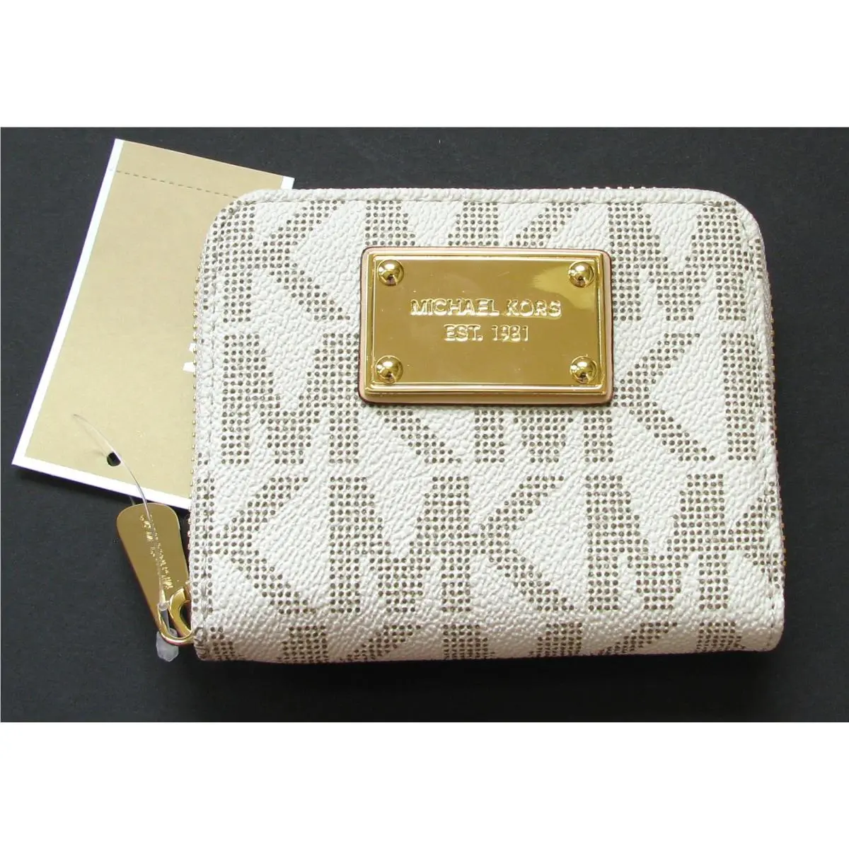 New-michael Kors Black+vanilla White Items MK Signature Pvc Bifold Wallet VANILLA WHITE by Michael Kors