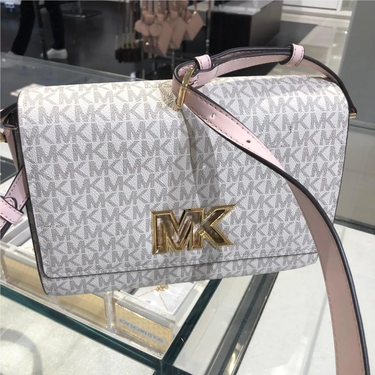Mimi Medium Flap Pvc Leather Shoulder Handbag Color Variations POWDER BLUSH MULTI by Michael Kors