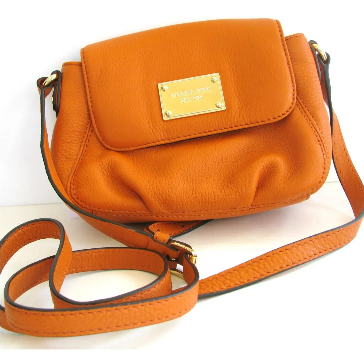 Michael Kors Item Orange Leather+gold Tone Crossbody Shoulder Bag