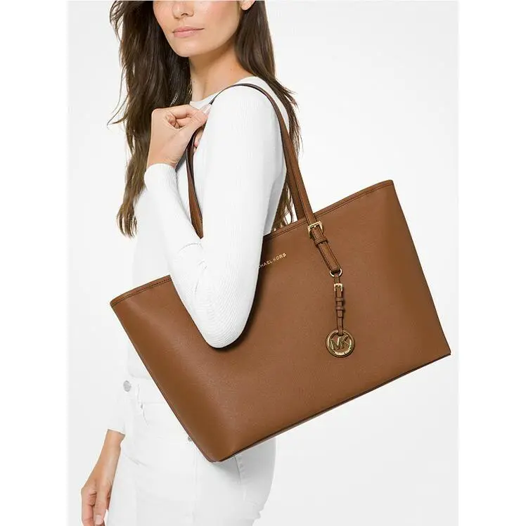 Michael Kors Jet Set Tote Bag X-large 3-Zip Brown Saffiano Leather 18x11x6