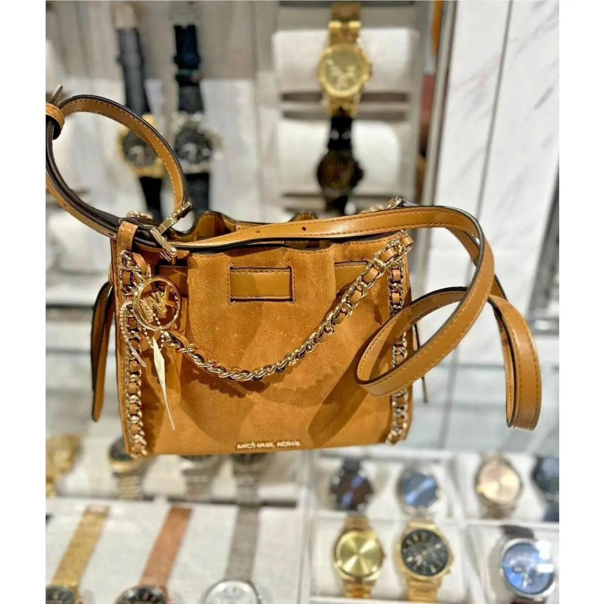 Mina Small Leather Belted Chain Crossbody Shoulder Handbag Purse MK DEER by Michael Kors