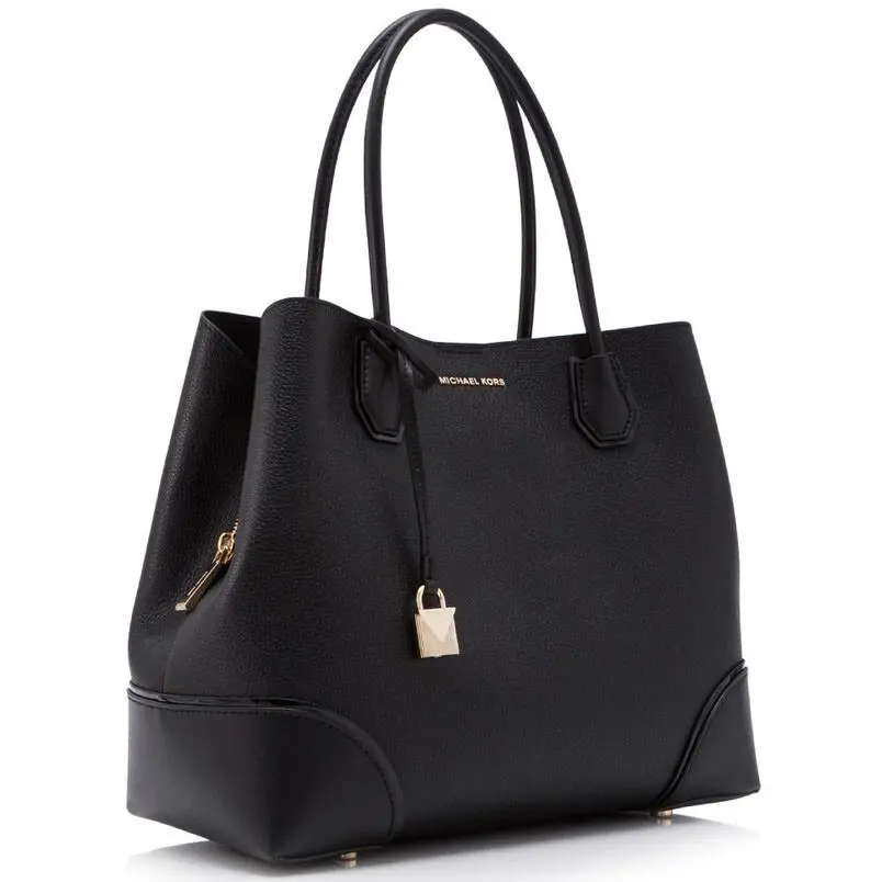 Michael Kors Mercer Gallery Black Pebbled Leather Center Zip Tote Bag