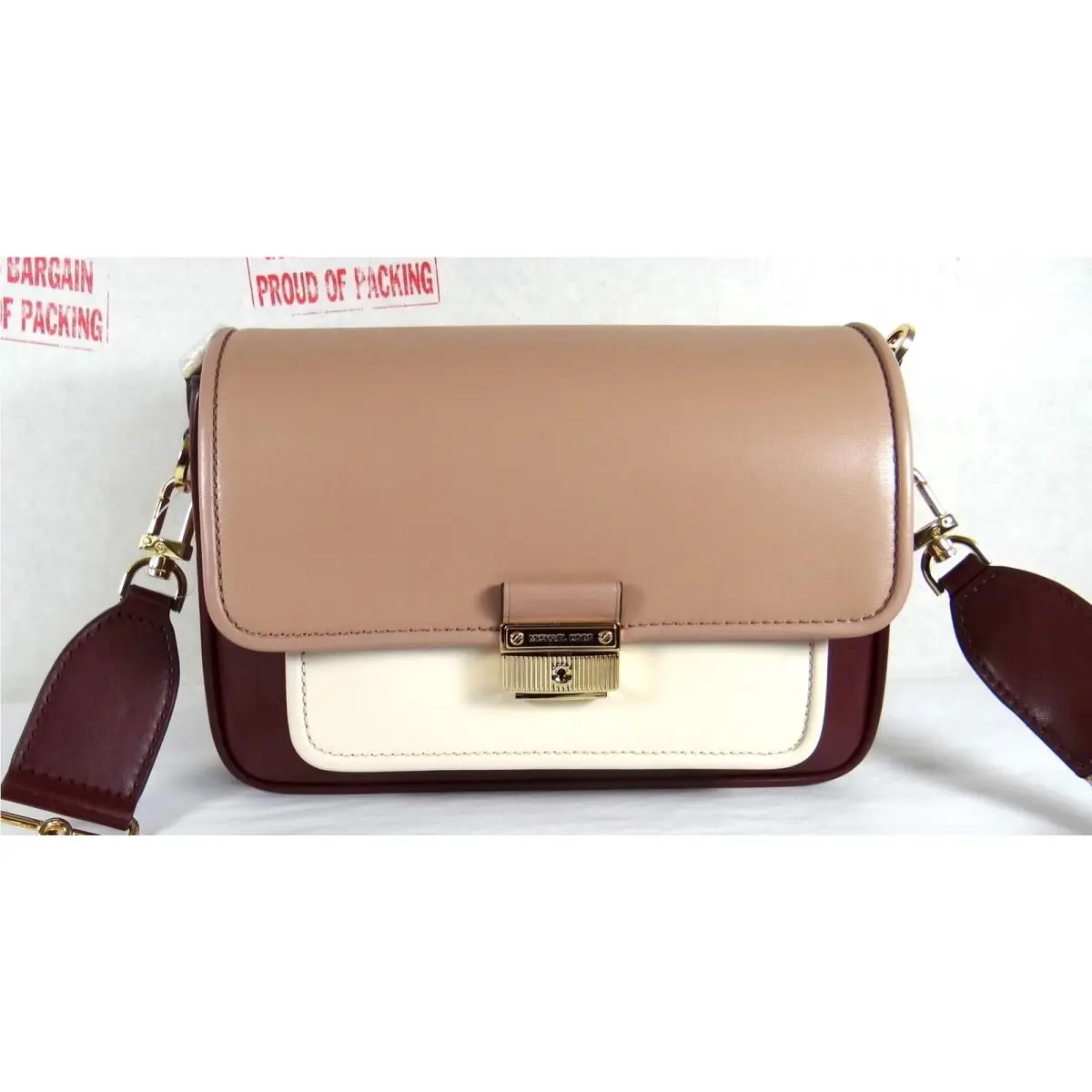 Bradshaw Medium Color-block Leather Crossbody Shoulder Bag Dark Berry Multi/Gold by Michael Kors