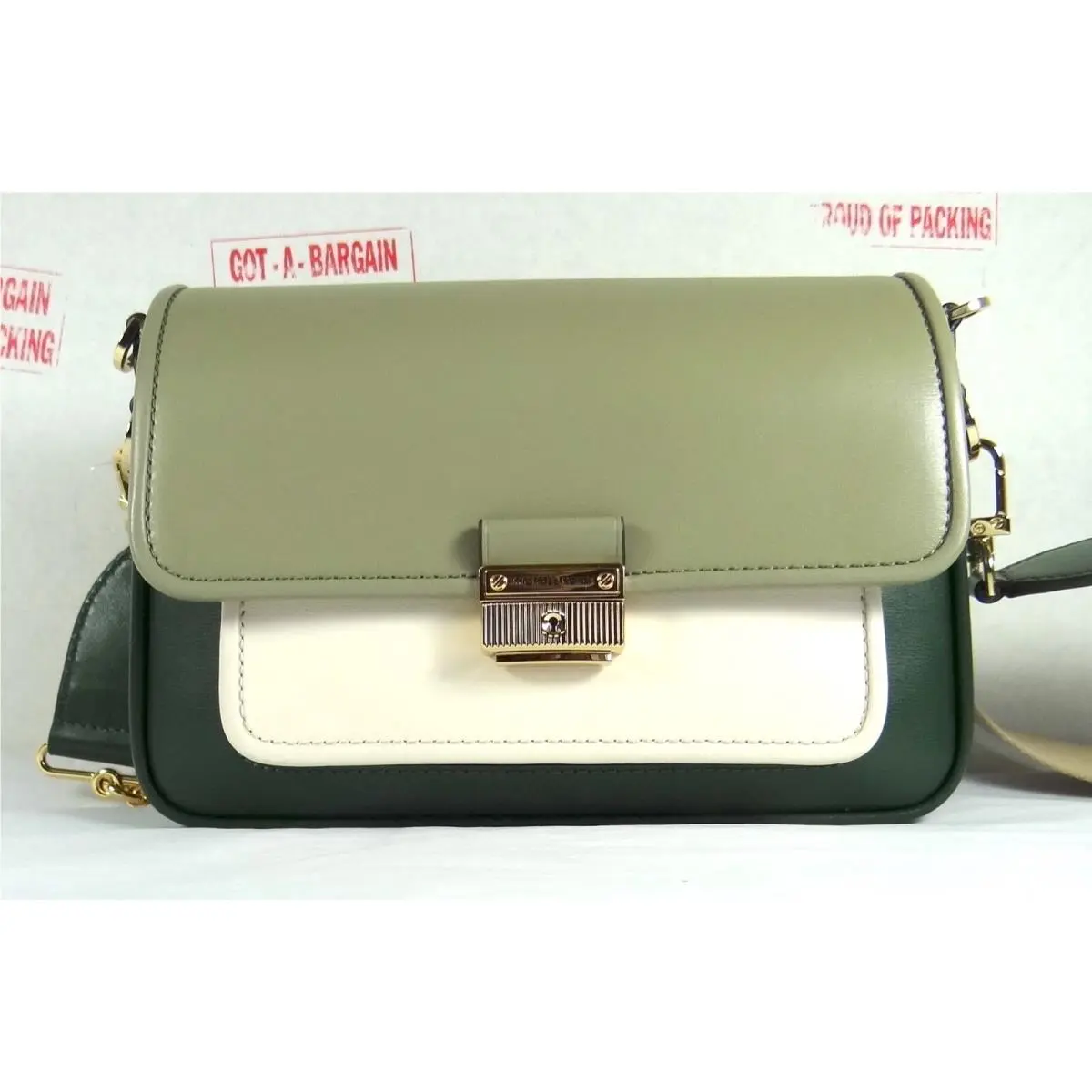 Bradshaw Medium Color-block Leather Crossbody Shoulder Bag Green Multi/Gold by Michael Kors