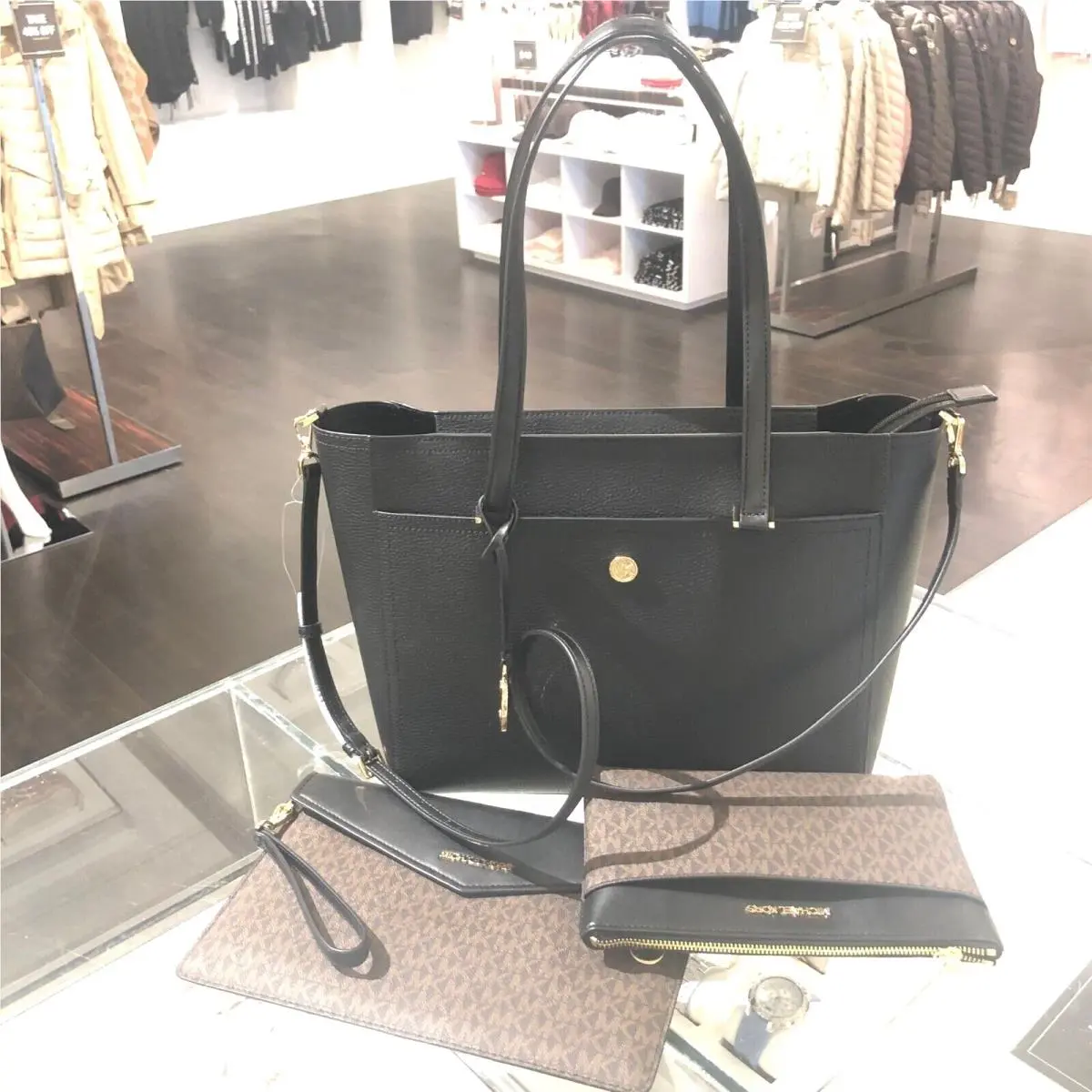 Lady Large Leather or Pvc 3-in-1 Tote Crossbody Handbag Bag Purse BROWN/BLACK by Michael Kors