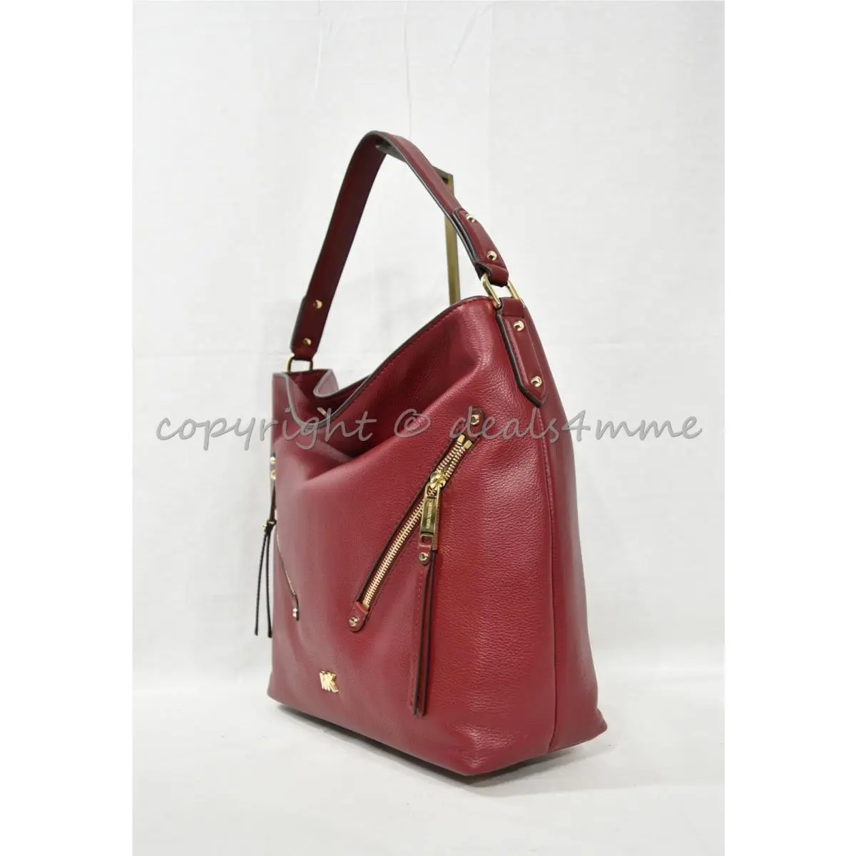 Evie Large Pebbled Leather Double Zipper Hobo/shoulder Bag Maroon by Michael Kors