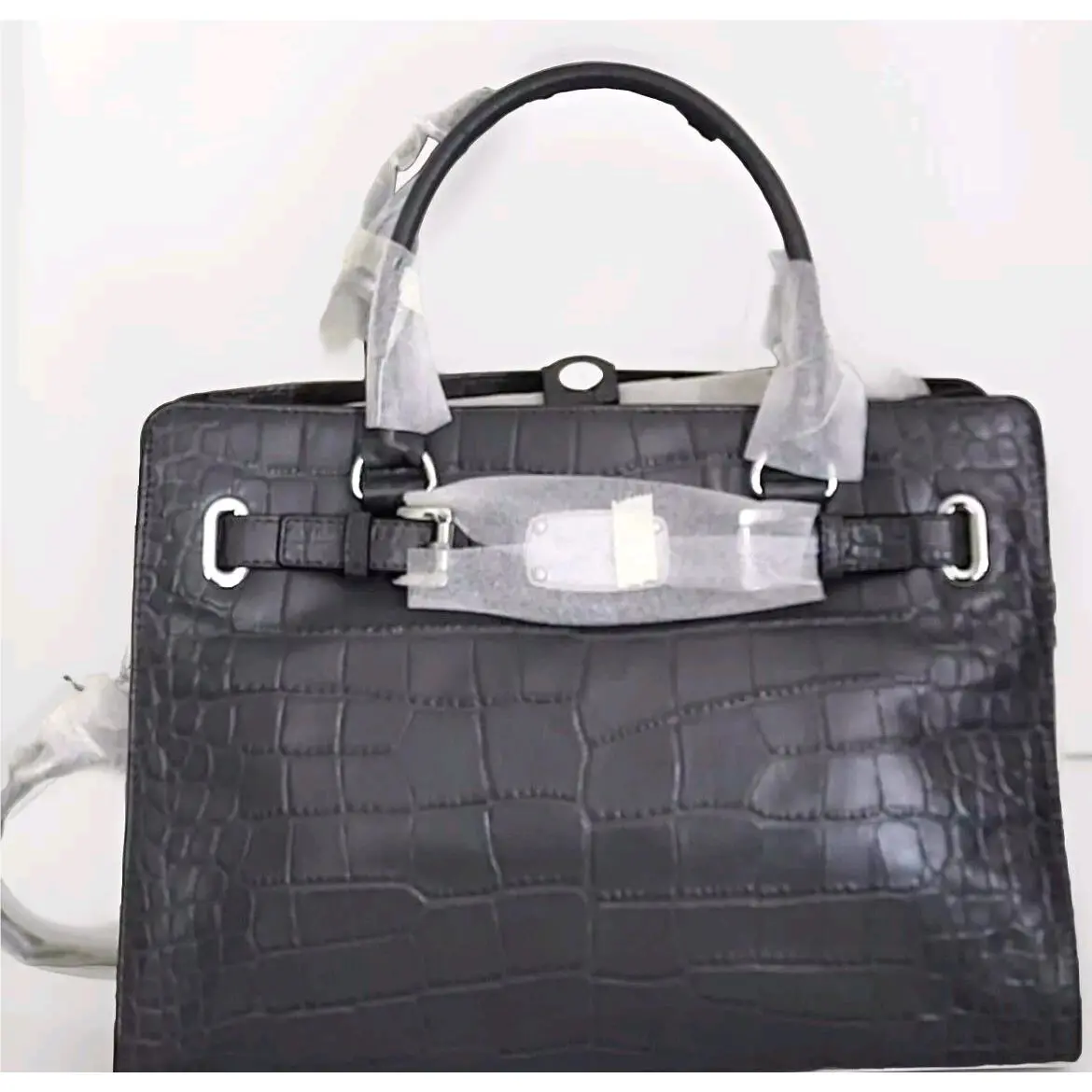 Michael Kors Hamilton Large Slate Gray Croc Embossed Leather Tote Bag