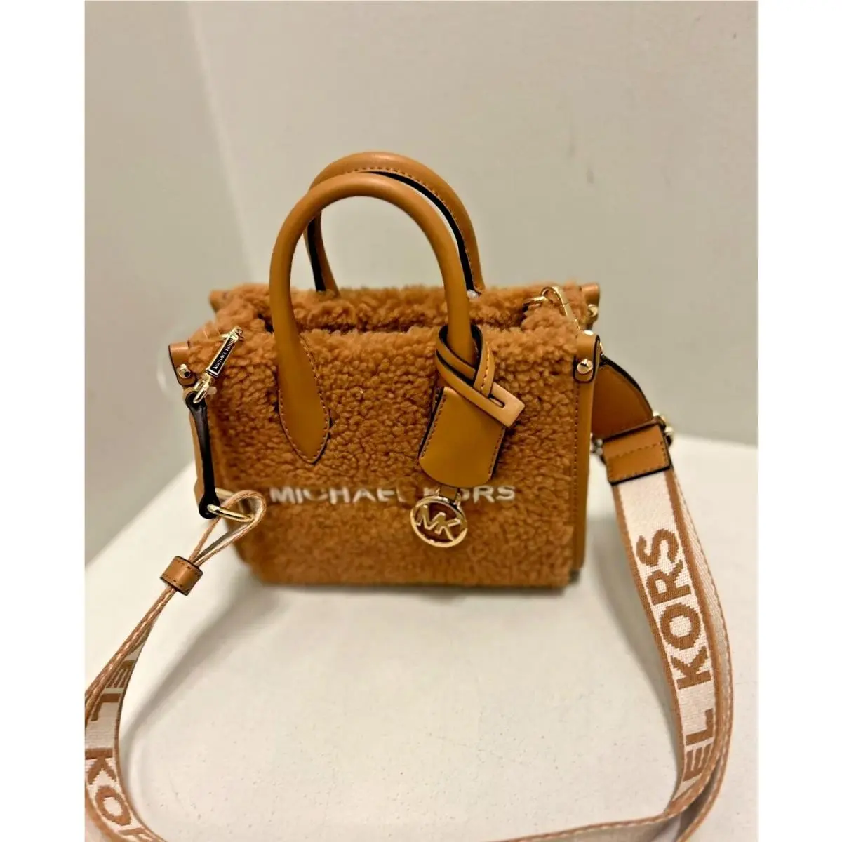 Mirella XS Shearling Shopper MK Logo Crossbody Handbag Purse Bag DEER MULTI by Michael Kors