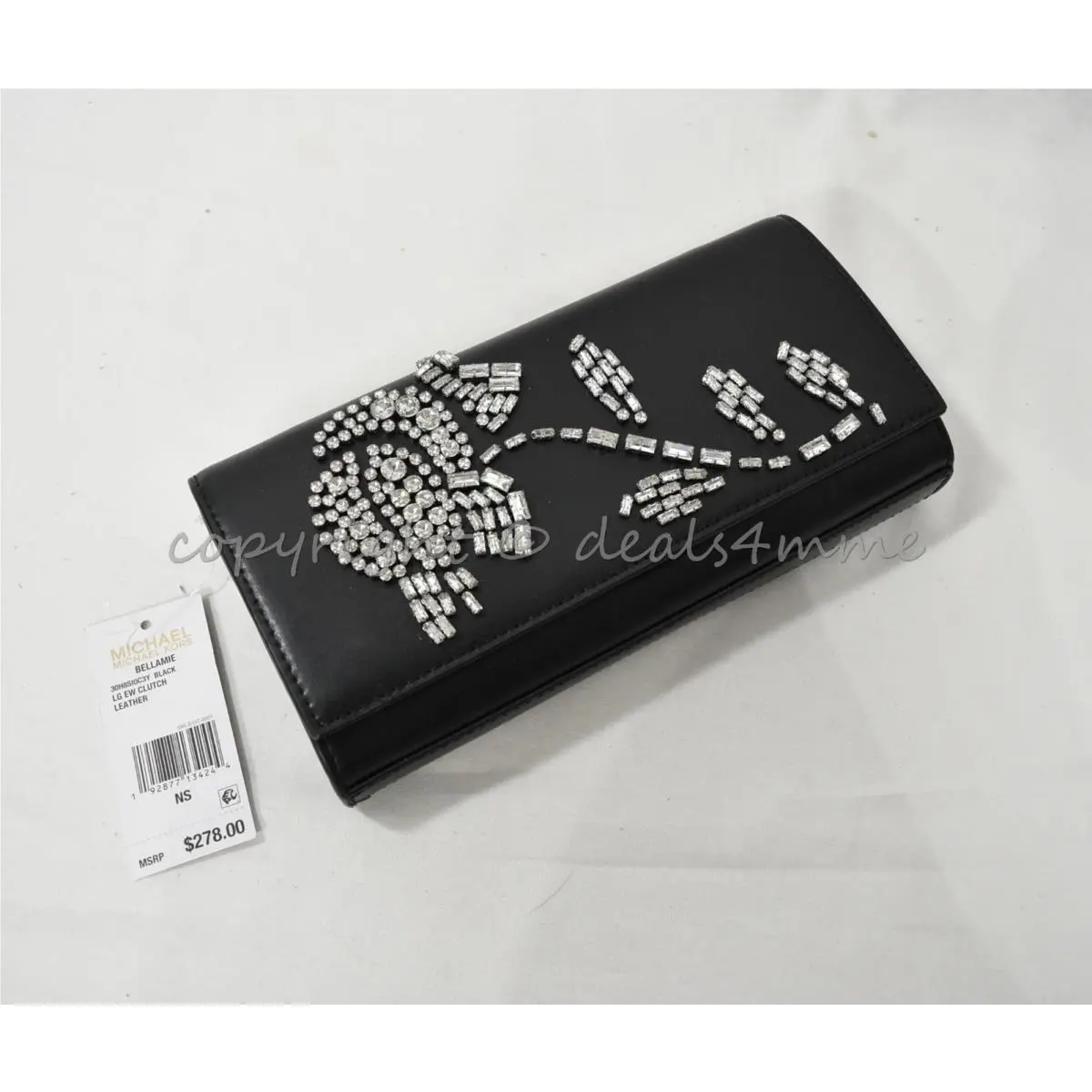 30H8SI0C3Y Bellamie Embellished Large East West Clutch/shoulder Bag Black with Silver Hardware by Michael Kors