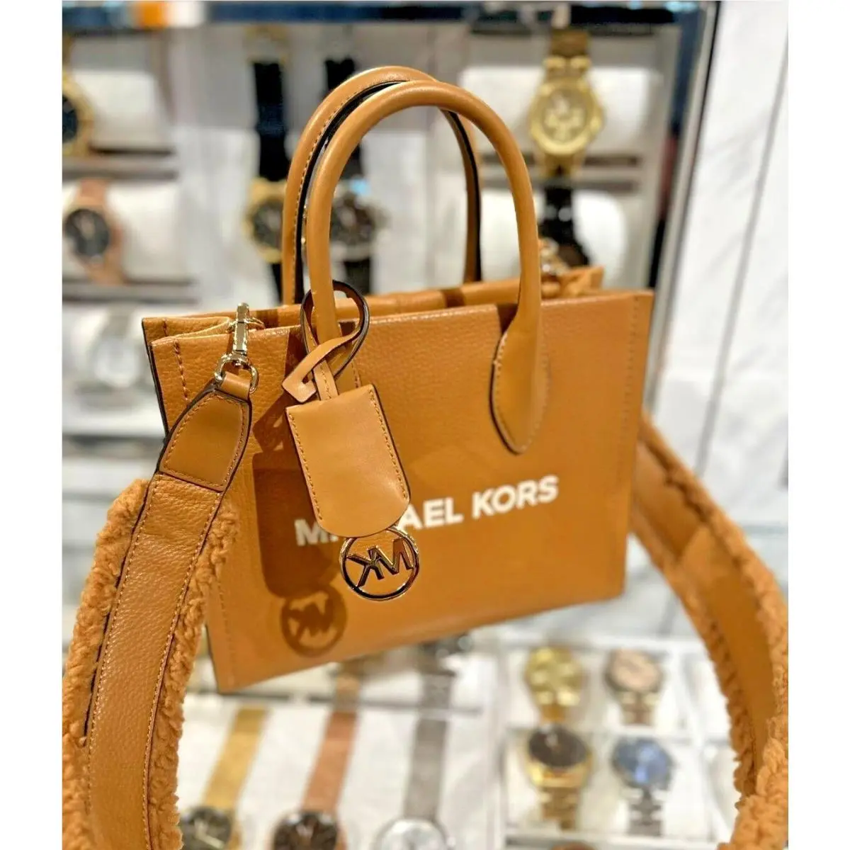 Michael Kors Mirella Small Leather Shopper Top Zip Crossbody Messenger Bag