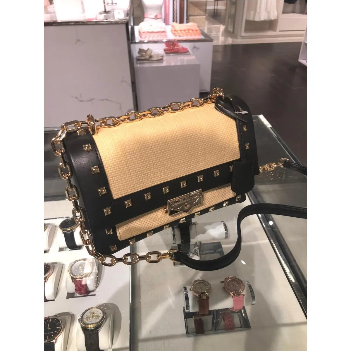 Cece Medium Studded Leather Shoulder Bag Crossbody -handbag BLACK GOLD by Michael Kors