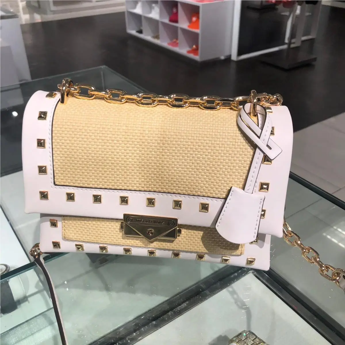 Cece Medium Studded Leather Shoulder Bag Crossbody -handbag OPTIC WHITE by Michael Kors