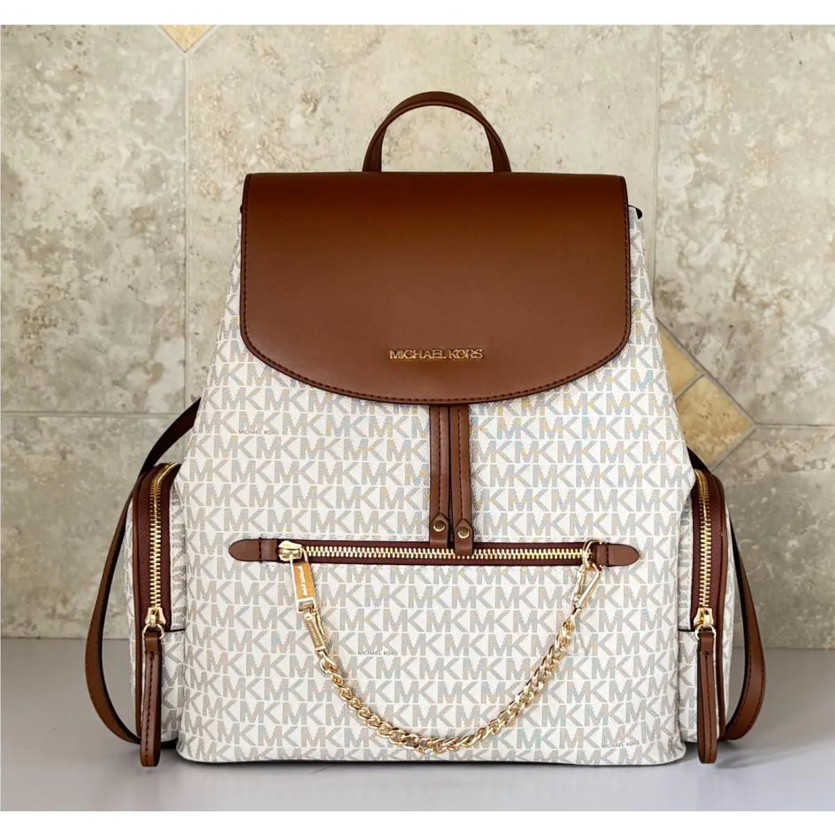 Jet Set Item Large Chain Backpack MK Vanilla Brown by Michael Kors