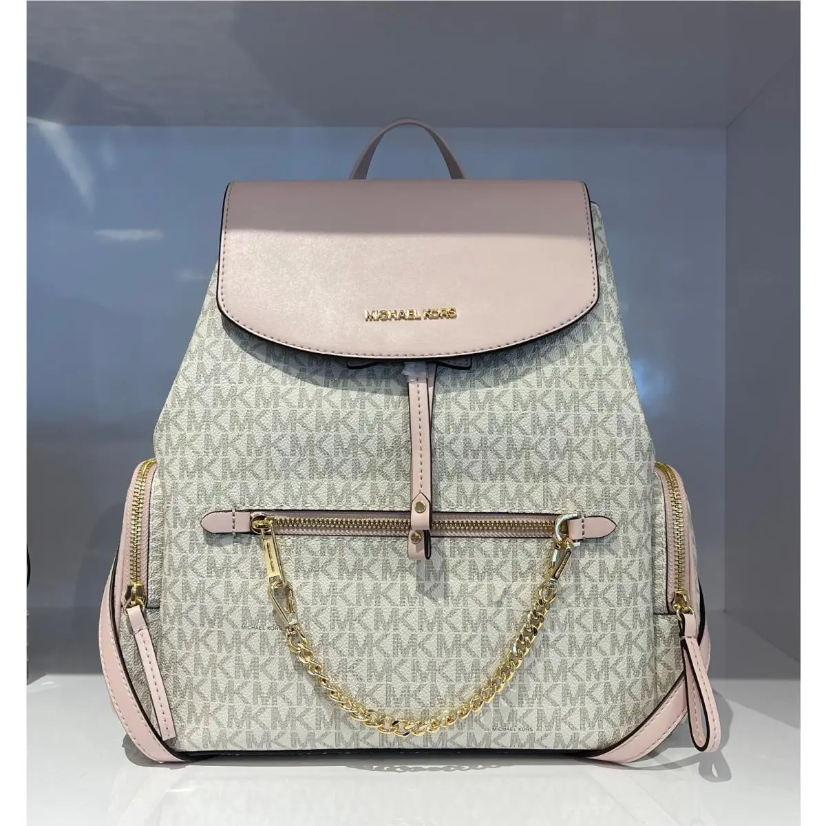 Jet Set Item Large Chain Backpack MK VANILLA/PINK by Michael Kors