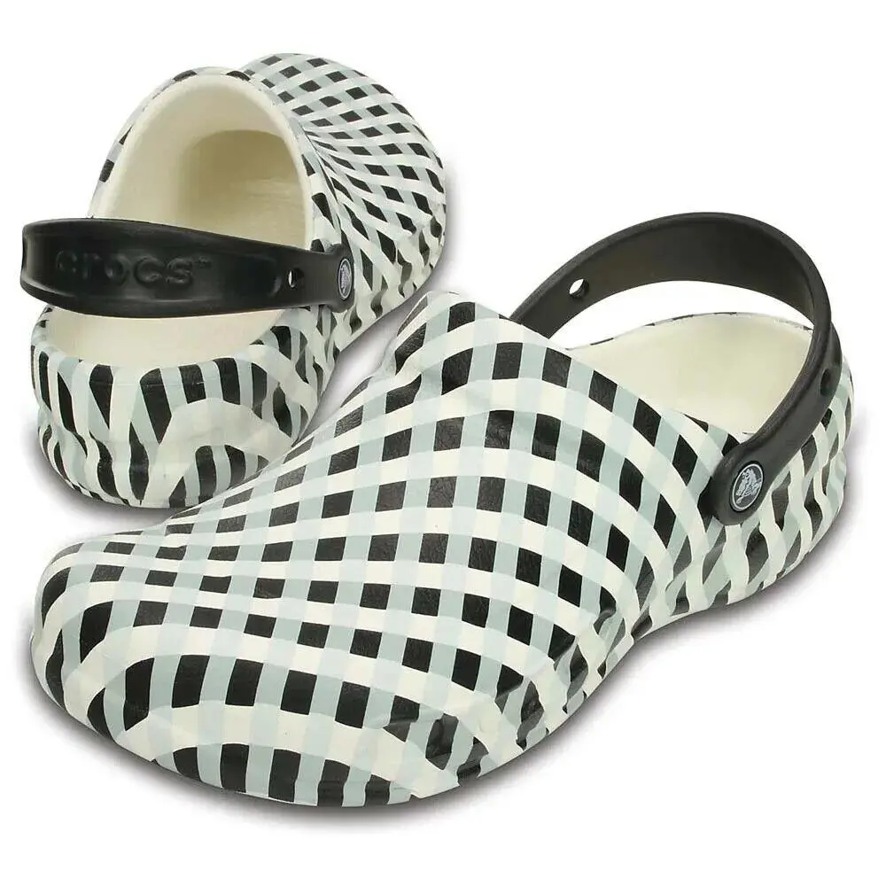 Bistro Gingham Work Clog Slip-on Sandal Unisex Shoes White Size 6-8 by Crocs