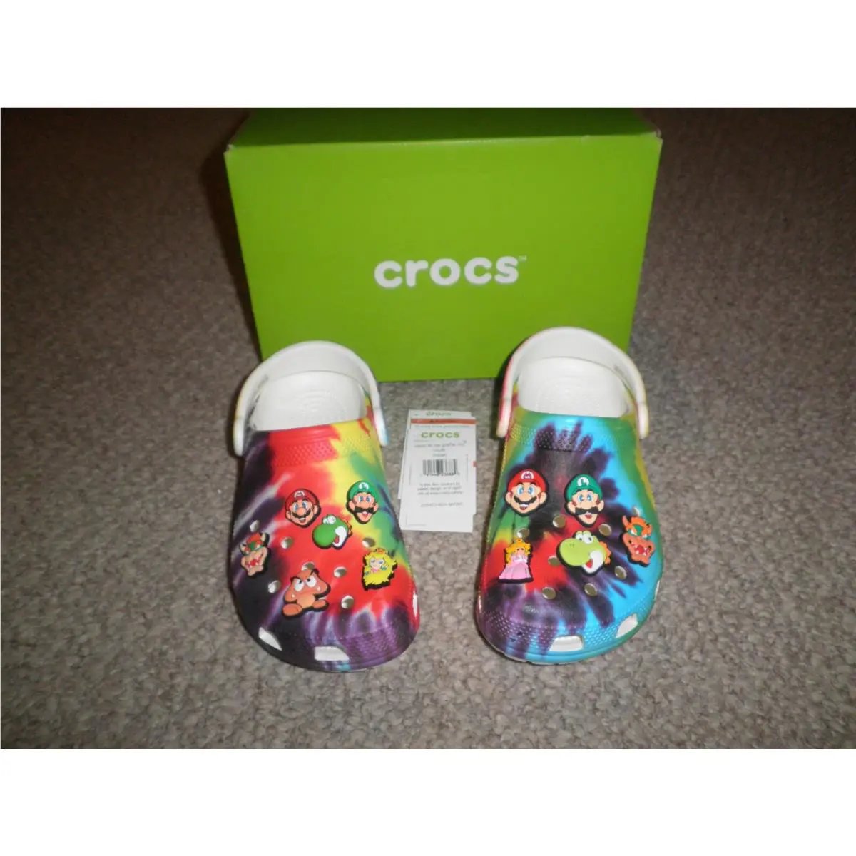 Tie Dye Crocs W/original Mario Jibbitz Charms-us M 4/ W 6