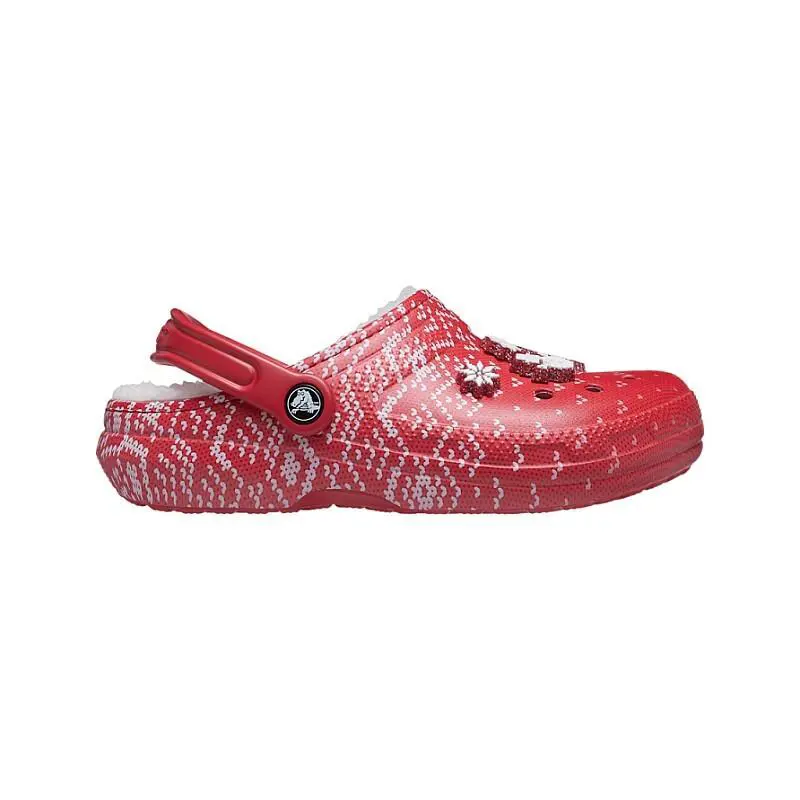 Crocs Unisex-adult Classic Lined Holiday Charm Clogs US M11 Red/white