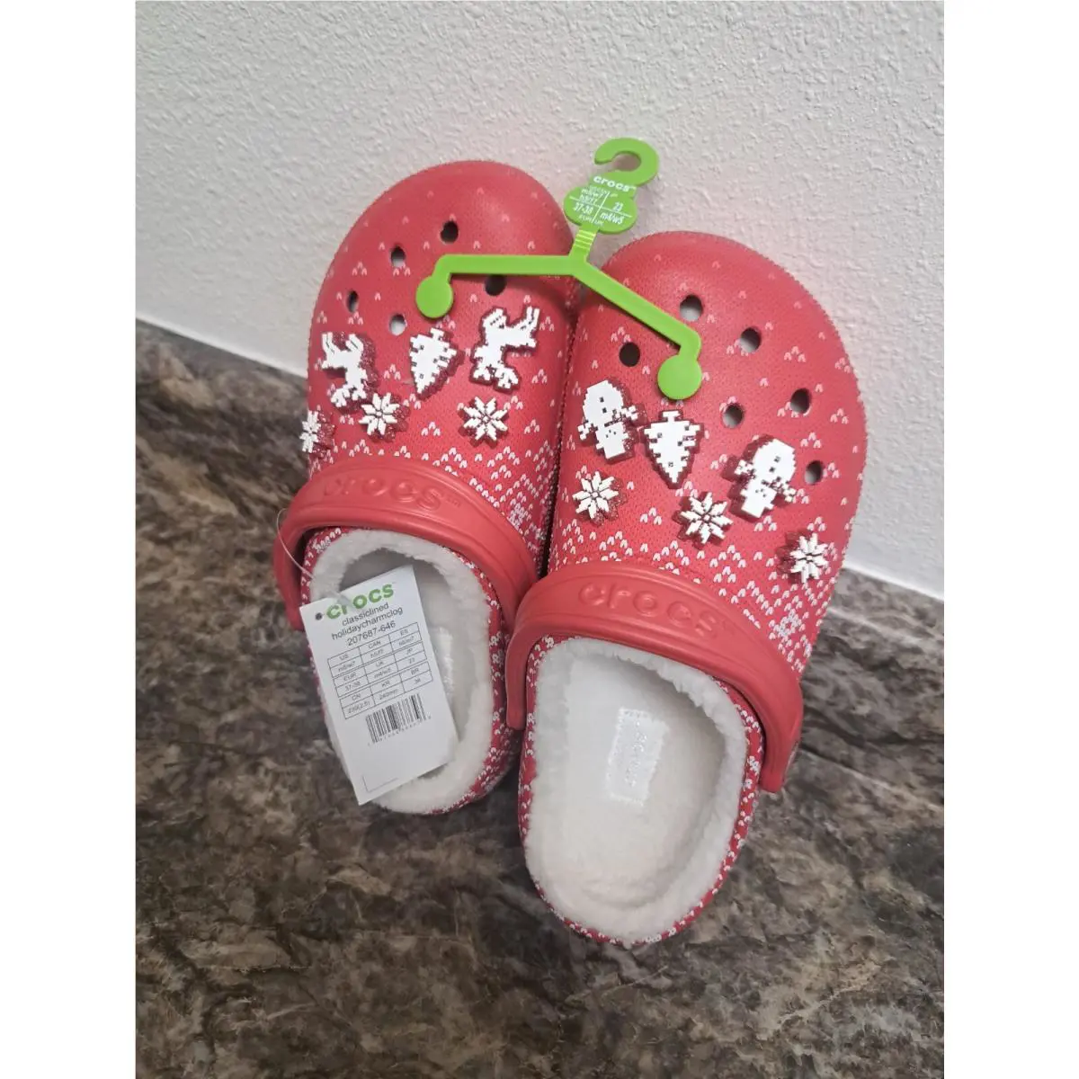 Crocs Classic Lined Holiday Christmas Charm Clog Slippers Red M5/W7 Women’s 7