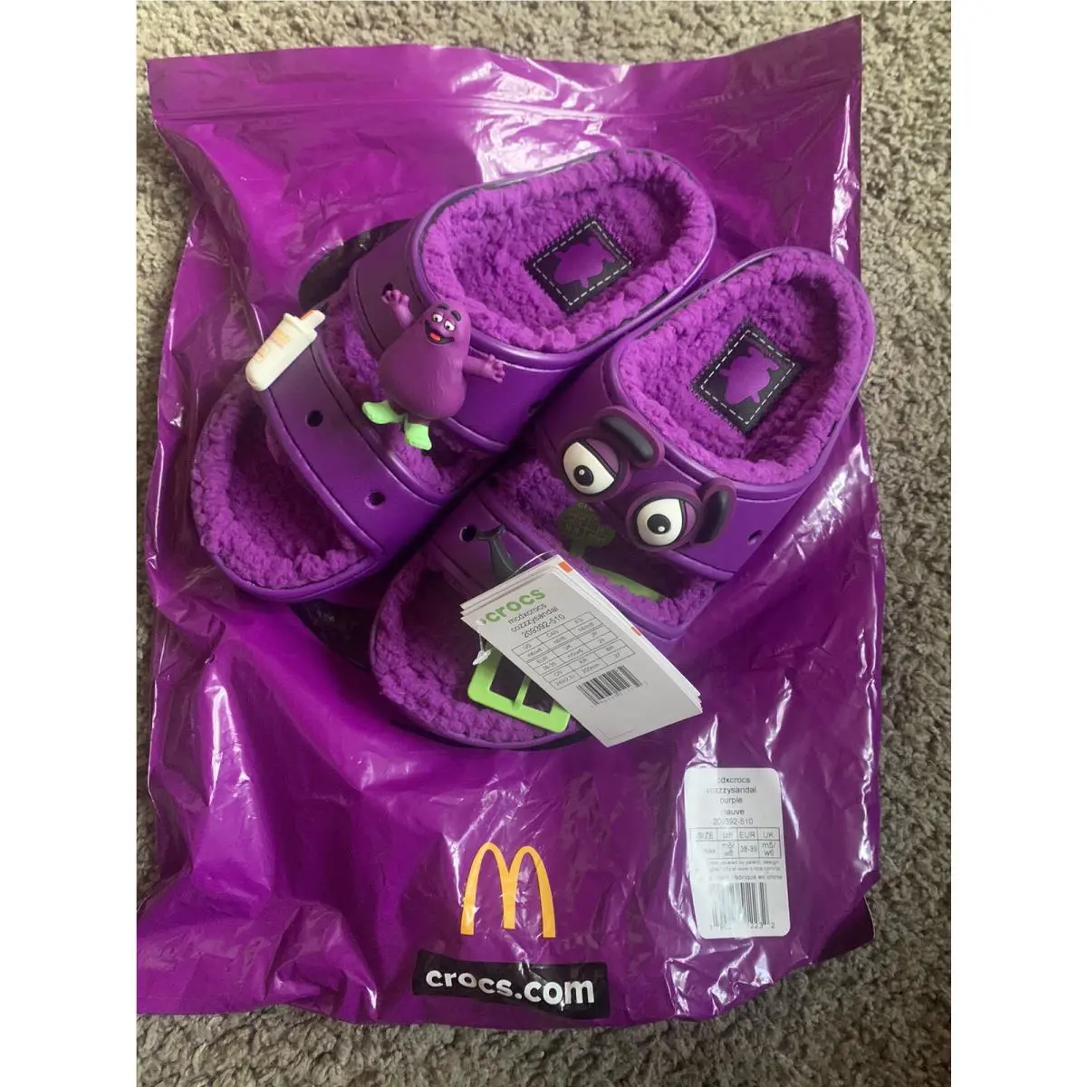 Mcdonald’s X Crocs Grimace Cozy Sandal Size M6/W8 In Hand Fast