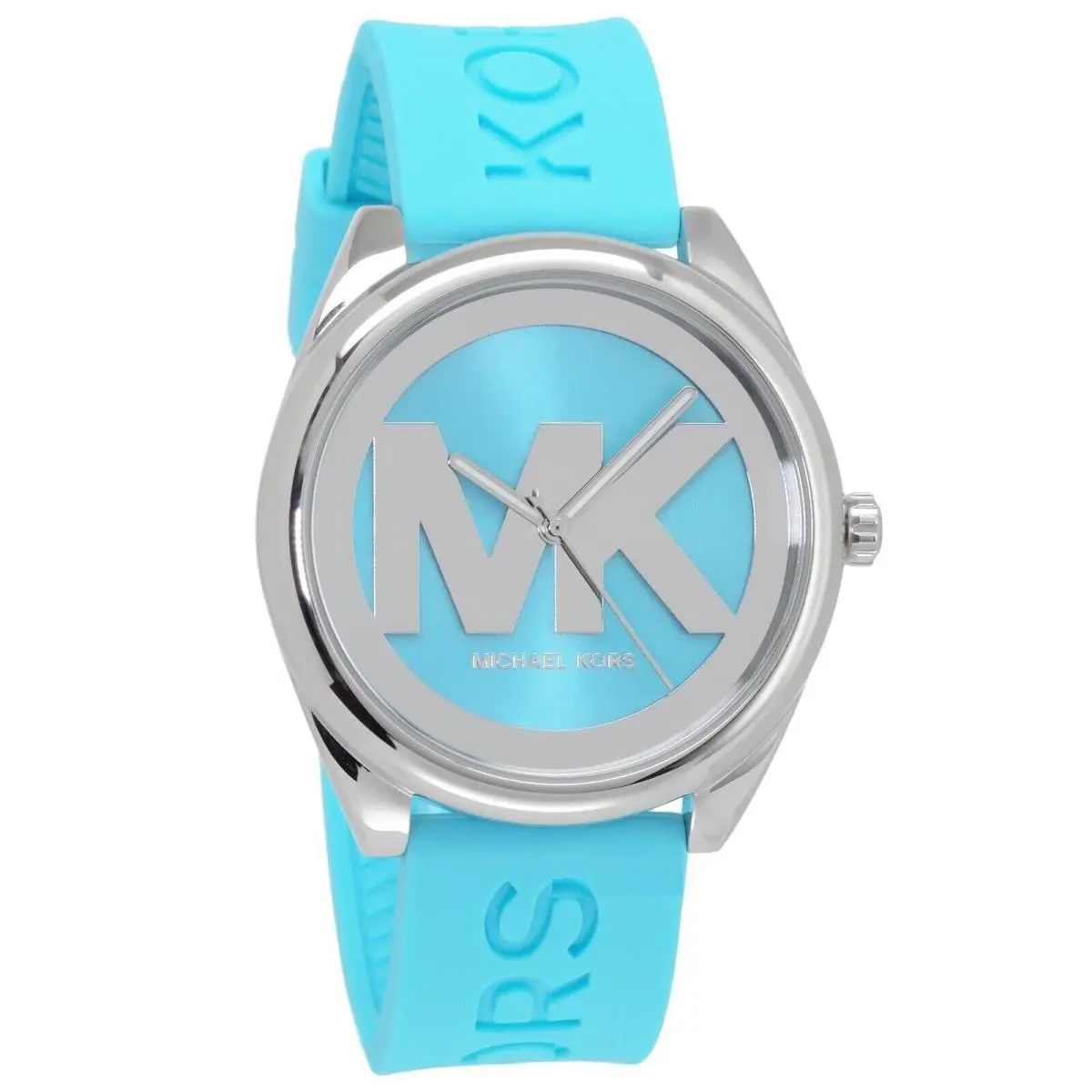 Michael Kors Janelle Turquoise Blue Silver Silicone Watch MK7350 + Box - Dial: Blue, Band: Blue, Bezel: Silver