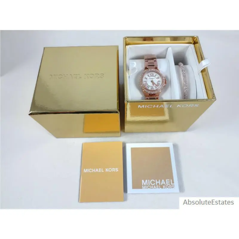 Petite Camille Rose Gold Crystal Watch Bracelet Set MK3654 by Michael Kors