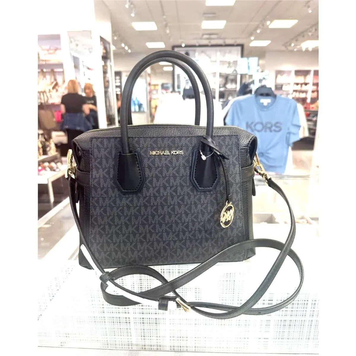 Michael Kors Mercer Messenger Purse Black Small Satchel Crossbody Handbag Women