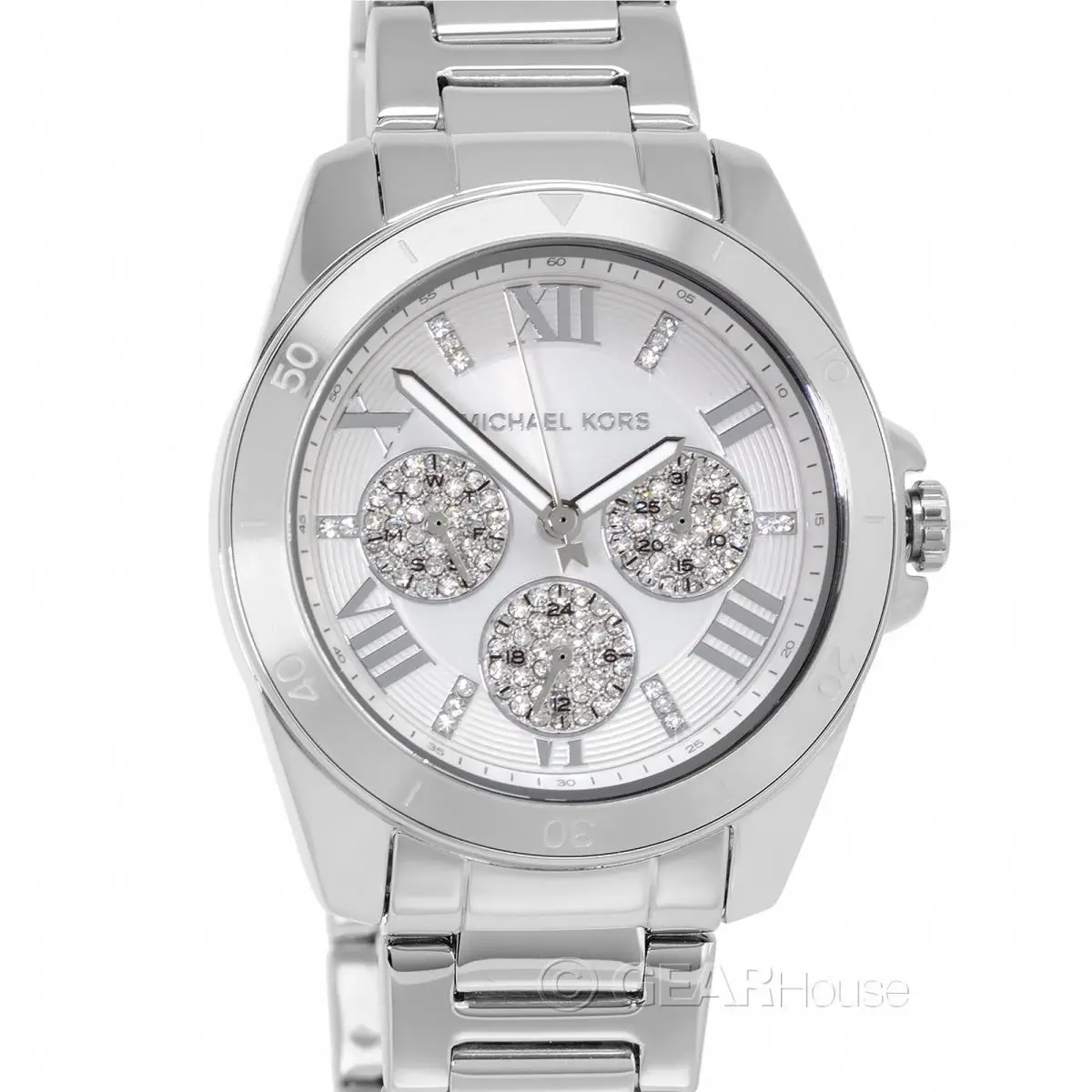 Michael Kors Alek Womens Pave Crystals Watch White Dial Silver Stainless Steel