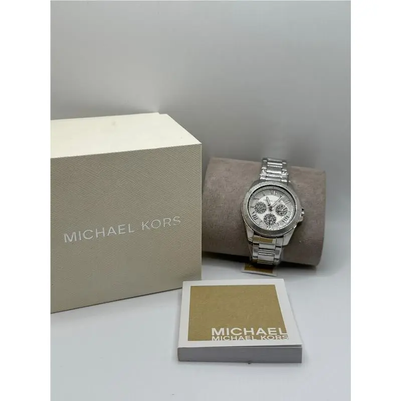 Michael Kors MK7263 Womens Silver Round Chronograph Bracelet Wristwatch