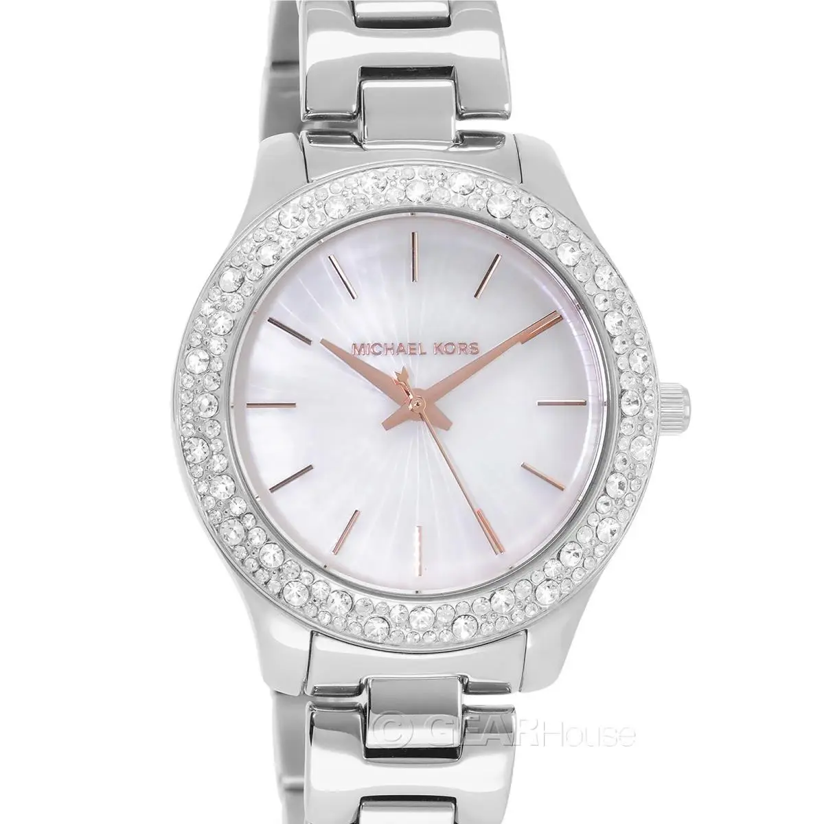 Liliane Womens Pave Crystals Watch White Mop Dial Stainless Steel by Michael Kors