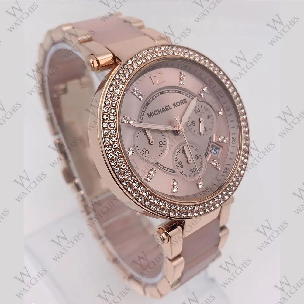 Michael Kors MK5896 Women`s Parker 39mm Case Rose Gold Blush Crystal Set Watch
