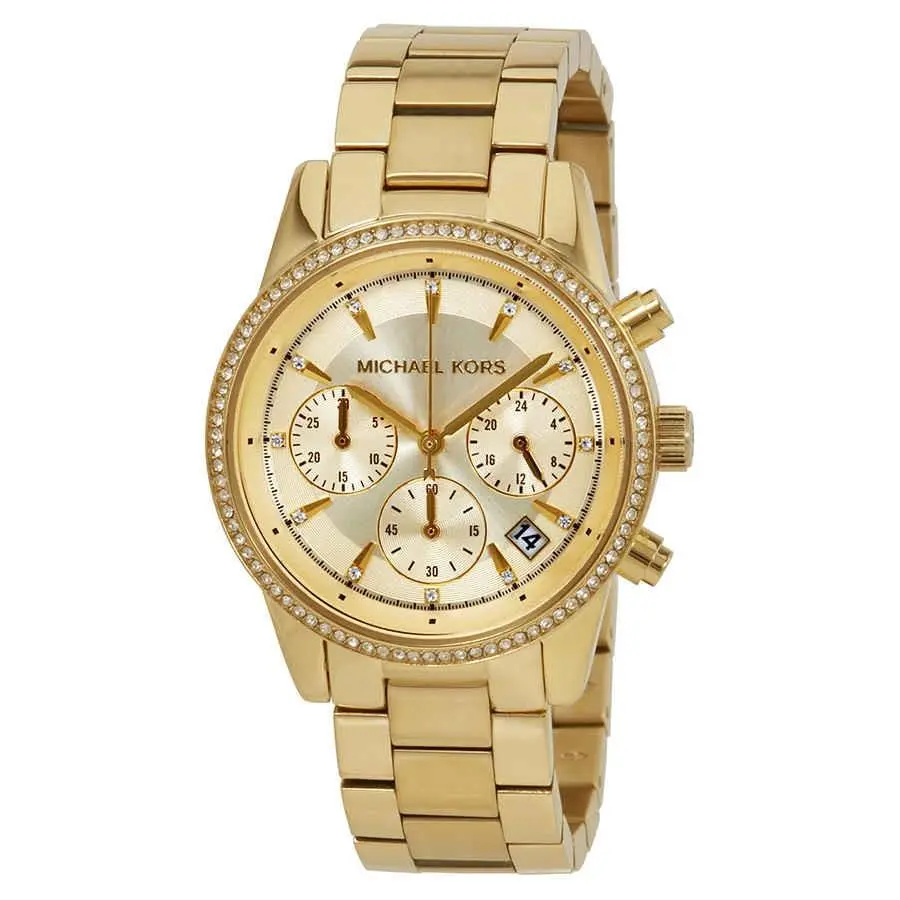 Michael Kors Ritz Chronograph Gold Dial Ladies Watch MK6356 - Gold, Dial: Gold, Band: Gold