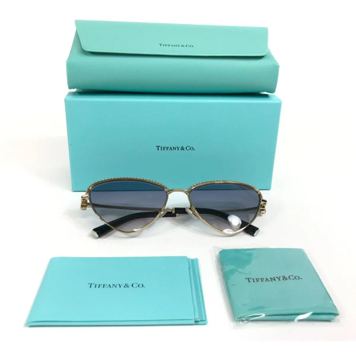 Tiffany Co. Sunglasses TF3107-K-B 6221/16 Pale Gold Plated Crystal Gem Frames