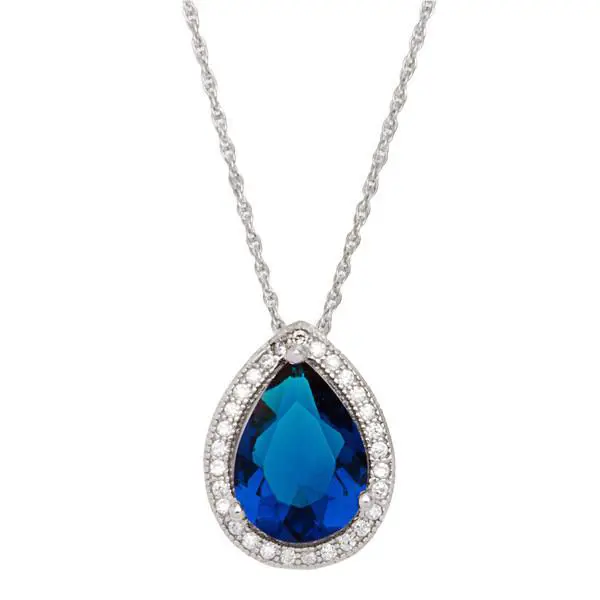 Tiffany & Co. Sterling Silver White and Navy Blue Cubic Zirconia Tear Drop Pendant with Rope C