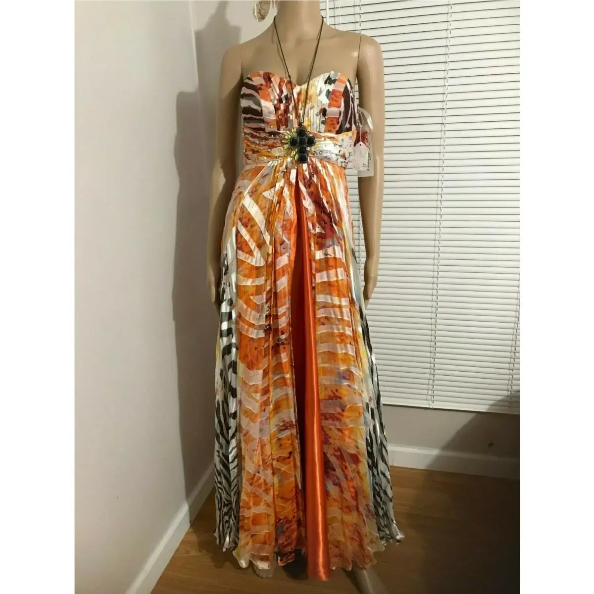 Tiffany Designs Women`s Maxi Dress Strapless Size 0 Orange Embellished