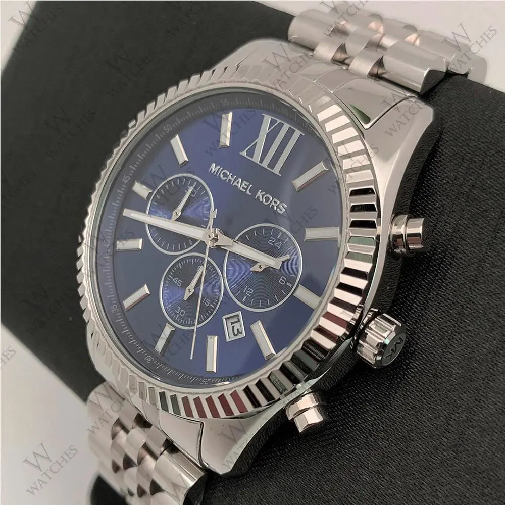 Michael Kors Lexington MK8280 Chronograph 45 mm Navy Dial Silver Tone Wristwatch