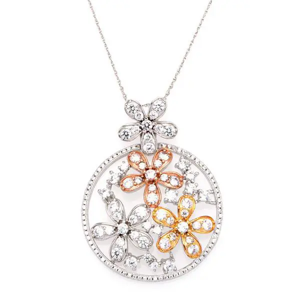 Tiffany & Co. Sterling Silver Cubic Zirconia Floral Pendant with Cha
